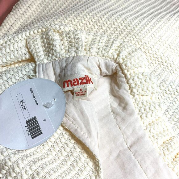 Waffle Knit Mazik Top Ladies Ruffle Neck Cream Knob Fabric Lined Small NWT - Picture 6 of 12